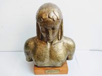 Alternative view of Vintage Greek Gold Plaster Resin Wood Stand Bust Apollo From Piraeus Pythian Head Ornament Figurine Display Gift c1970-80's