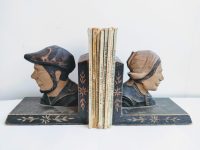Alternative view of Vintage French Wooden Traditional Farmer & Wife Varnished Wood Book End Pair Stand Holder Storage Display c1950-1960's