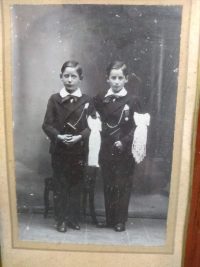 Antique French Photograph Of Young Boys Child In Wood Frame Communion Confirmed Catholic circa 1910’s 2