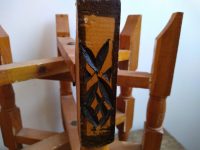 Alternative view of Vintage Moroccan Arabian Wooden Folding Table Tray Legs Brown Wood Brass Copper Brass Platter Stand Support c1980-90's