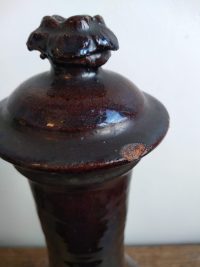 Antique South German Alsace Dark Brown Salt Glaze Terracotta White Wine Water Flask Vase Decanter Decor Design c1850’s 3