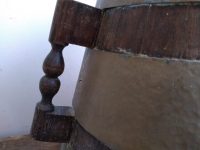 Alternative view of Vintage Spanish Dark Wooden Brass Milk Barrel Churn Heavy Farmer Jug Vase Hallway Walking Stick Umbrella Stand c1930-40's