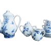 Vintage French Blue & White Ceramic Tea Pot Sugar Milk With Two Cups Teapot Coffee Chocolate Serving Set Prop c1960-70's