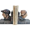 Vintage French Wooden Traditional Farmer & Wife Varnished Wood Book End Pair Stand Holder Storage Display c1950-1960's