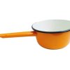 Vintage French Orange Enamel Medium Saucepan Sauce Pan Cooking Pot Camping Stove Decorated Flowers circa 1970-80's
