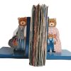 Vintage Sri Lankan Blue Bear Family Childrens Book Ends Wooden Wood Bookends Coloured Childs Room Decor c1980-90's