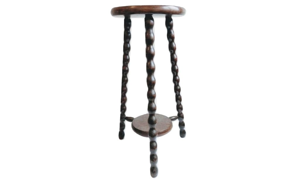 Vintage French Tall Height Wooden Stool Stand Dark Brown Wood Flower Pot Plant Ornament Double Display Rest c1960-70’s