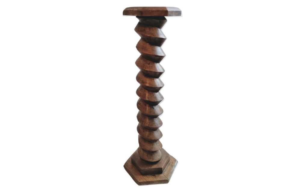 Vintage French Wine Vineyard Press Screw Style Stand Wood Wooden Heavy Tall Plinth Ornament Pot Display Rest Design c1950’s