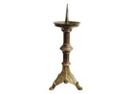 Antique French Medium Church Chapel Metal Candle Candlestick Stick Pedestal Ornament Stand Display Acorn Decor c1900's