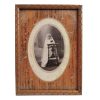 Antique French Photograph Of A Young Girl Child In Wood Frame Communion Confirmed On Prayer Stool Catholic circa 1910's