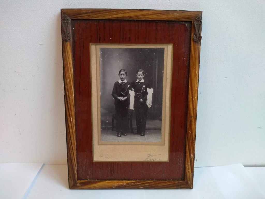 Antique French Photograph Of Young Boys Child In Wood Frame Communion Confirmed Catholic circa 1910’s