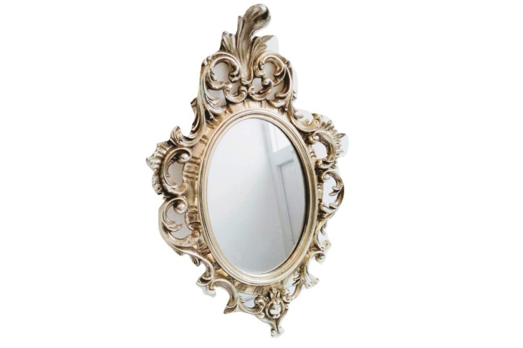 Vintage Italian Small Ornate Gold Wall Hanging Mirror Resin Wood Gift Glass Mirror Decorative Cloakroom circa 1980-90’s