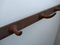 Alternative view of Vintage French Butcher Rusty Hanging Hooks Shop Commercial Wall Mounted Heavy Industrial Hanging Storage Solution c1930-50's