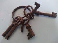 Alternative view of Antique French Small Rusty Iron Key Collection As Found On Original Keyring Cupboard Drawer Rusty Keys Door Lock c1910's