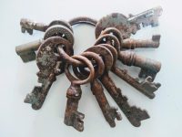 Alternative view of Antique French Small Rusty Iron Key Collection As Found On Original Keyring Cupboard Drawer Rusty Keys Door Lock c1910-70's