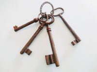 Alternative view of Antique French Medium Rusty Iron Key Collection As Found On Original Keyring Cupboard Drawer Rusty Keys Door Lock c1910's