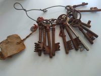 Alternative view of Antique French Medium Rusty Iron Key Collection As Found On Wire Loop Cupboard Drawer Rusty Keys Door Lock c1910-60's
