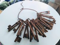 Alternative view of Antique French Medium Large Rusty Iron Key Collection As Found On Wire Cupboard Drawer Rusty Keys Door Lock Job Lot c1910's