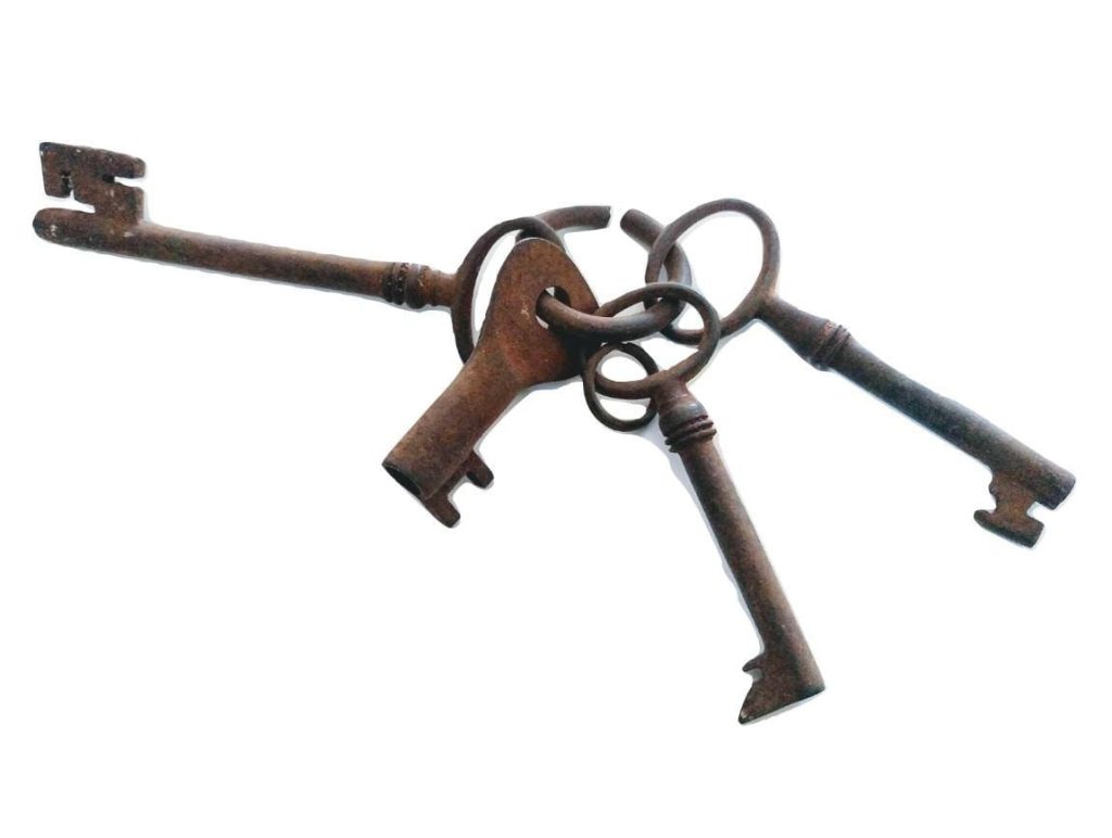 Antique French Medium Rusty Iron Key Collection As Found On Original Keyring Cupboard Drawer Rusty Keys Door Lock c1910-60’s