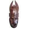 Vintage African Tribal Art Horned Mask Bust Wooden Statue Figurine Carving Sculpture Wood Wall Hanging Decor c1970-80's