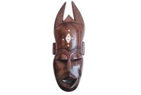 Vintage African Tribal Art Horned Mask Bust Wooden Statue Figurine Carving Sculpture Wood Wall Hanging Decor c1970-80's