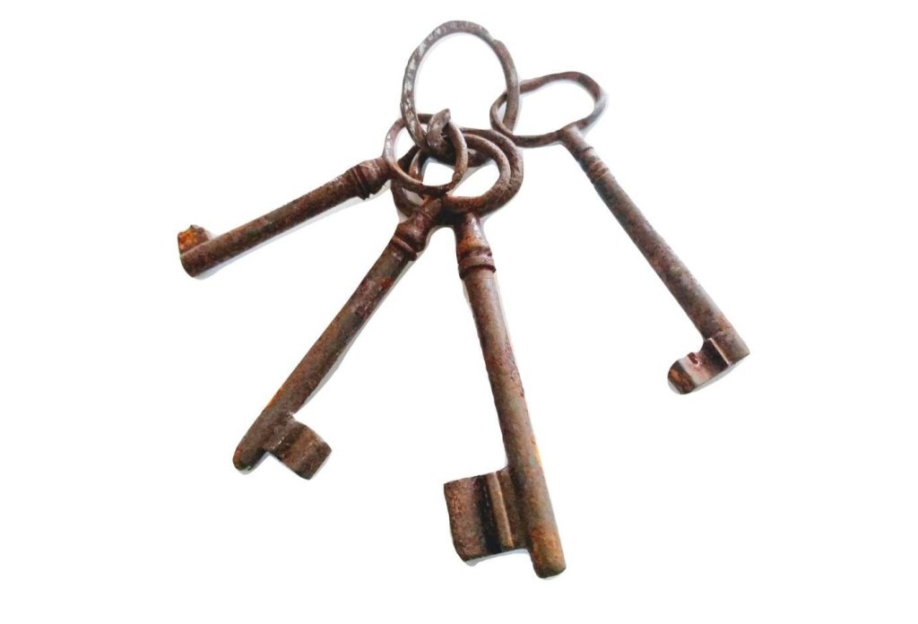 Antique French Medium Rusty Iron Key Collection As Found On Original Keyring Cupboard Drawer Rusty Keys Door Lock c1910’s