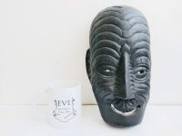 Alternative view of Vintage South Pacific Oceania Islands Maori Face Tattoo Decorative Wooden Mask Wall Hanging Decor Carving Sculpture c1950's