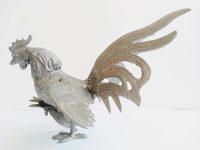 Alternative view of Vintage French Silver Coloured Metal Chicken Rooster Fighting Couple Bird Figurine Ornament Decor Design Animal c1960-70's