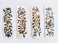 Alternative view of Antique Chinese INDIVIDUAL Mother Of Pearl Gold Leaf Rectangular Snake Flower Gaming Chip Counter Token Hand Engraved c1900s