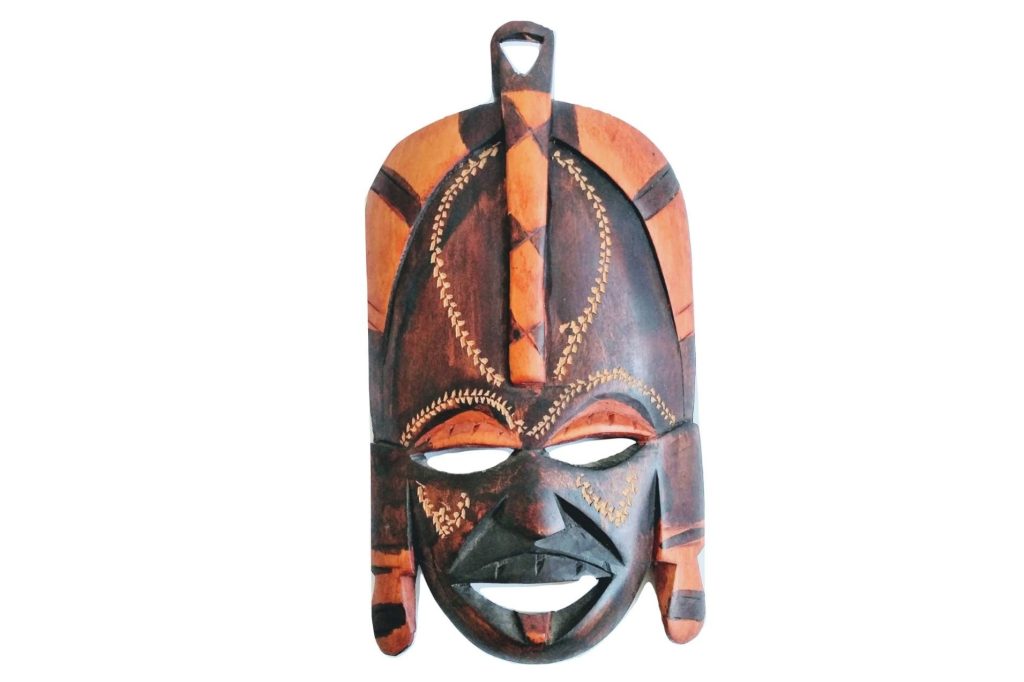 Vintage African Wooden Mask Hanging Wall Hanging Decor Carved Statue Carving Sculpture Wood Tribal Art c1980-90's