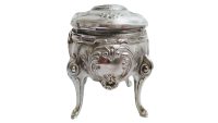 Antique French Silver Plated Jewellery Jewelry Box Ring Silk Lined Cushioned Dressing Table Wedding Romantic Gift c1890's