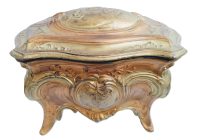 Antique French Gilded Brass Jewellery Jewelry Trinket Box Ring Silk Cushioned Dressing Table Wedding Romantic Gift c1880's