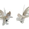 Vintage French Silver Coloured Metal Chicken Rooster Fighting Couple Bird Figurine Ornament Decor Design Animal c1960-70's