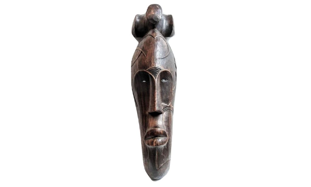 Vintage African Male Man Wooden Wood Mask Statue Figurine Primitive Sculpture Carving Tribal Wall Art Decor c1980-90’s 2