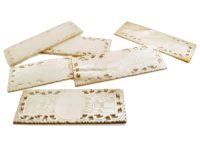 Antique Chinese INDIVIDUAL Mother Of Pearl Lattice Edged Rectangular Wise Man Garden Gaming Chip Counter Token Engraved c1850s