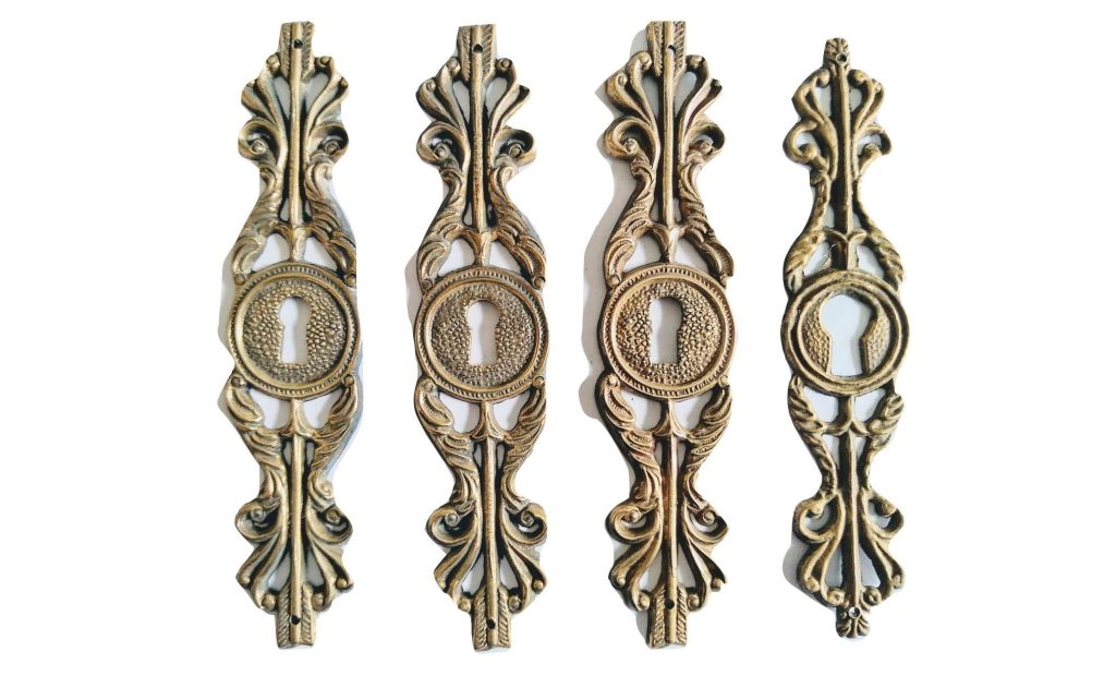 Vintage French Ornate Bronze Brass Metal Small Key Hole Plate Cover Decor Keyhole Gold Door Furniture Decoration c1920-30’s