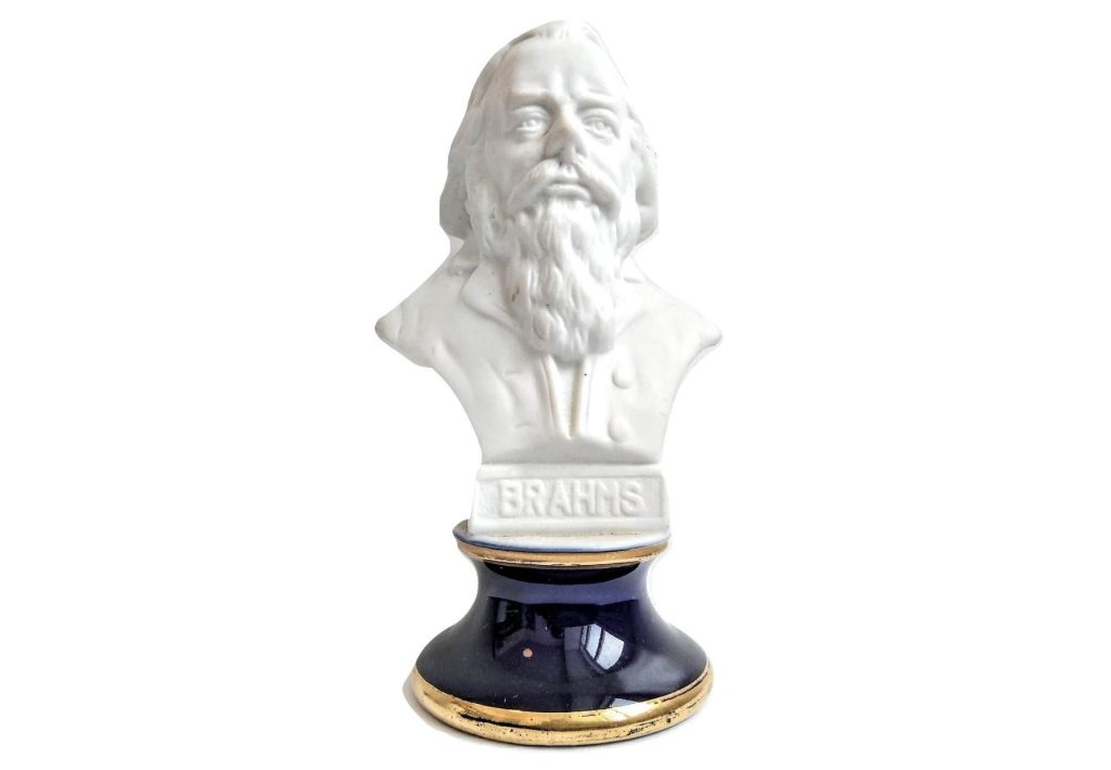 Vintage French Bisque Ceramic Brahms Bust Head Small Ornament Figurine Display Gift Classical Music Composer c1970’s 3