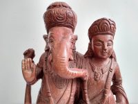 Alternative view of Vintage Indian Wooden Ganesha Ganapati Vinayaka Hare Krishna Carving Sculpture Art Interior Design Decor c1960-70's