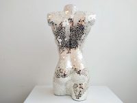 Alternative view of Vintage French Mirror Tile Covered White Plaster Female Form Torso Manequin Disco Display With Lamp Fitting c1990's