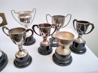 Alternative view of Vintage English Silver Metal Trophy Cup Collection x 10 Job Lot Award Prize Presentation Tarnish Patina Pot Display c1940-80's