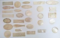 Alternative view of Antique Chinese Mother Of Pearl Collection Job Lot x 78 Mixed Gaming Chips Counters Tokens Hand Engraved circa 1800-1850's