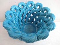 Alternative view of Vintage Chinese Aqua Blue Ropework Clay Stonework Glazed Jar Pot Vase Storage Display Mantlepiece circa 1950-60's