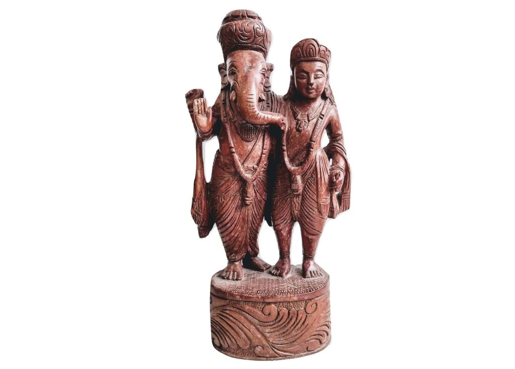 Vintage Indian Wooden Ganesha Ganapati Vinayaka Hare Krishna Carving Sculpture Art Interior Design Decor c1960-70’s
