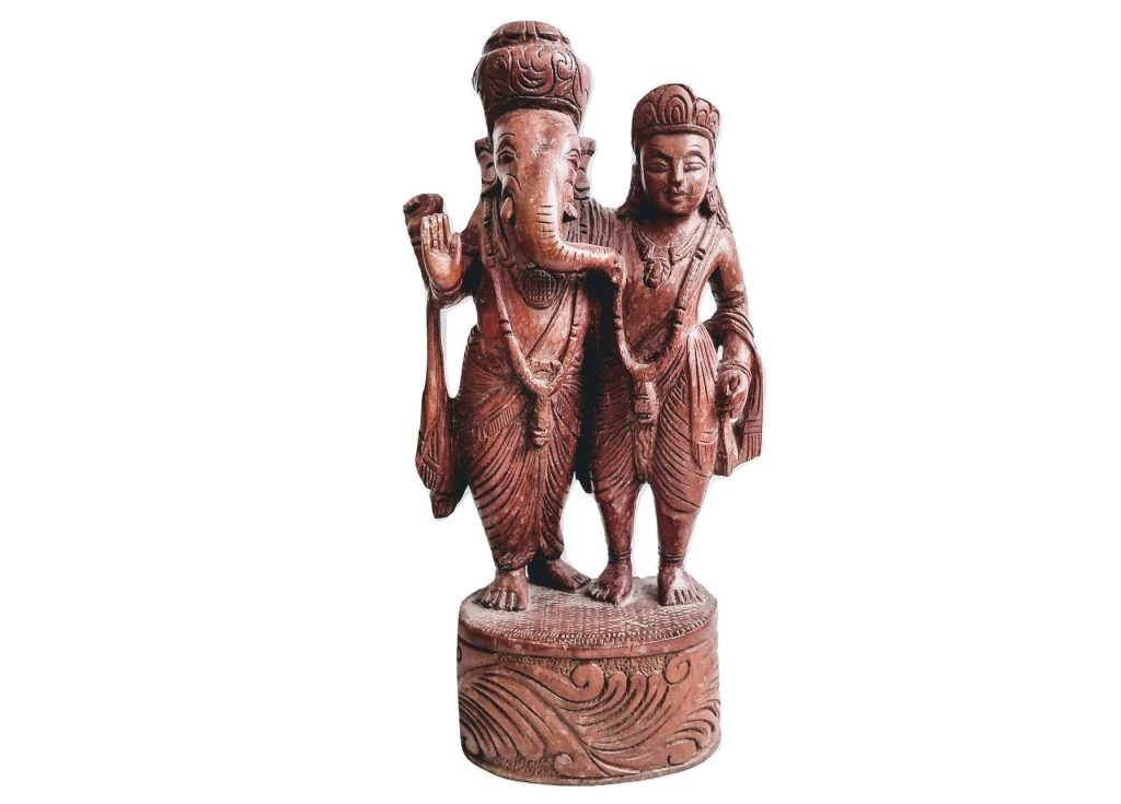 Vintage Indian Wooden Ganesha Ganapati Vinayaka Hare Krishna Carving Sculpture Art Interior Design Decor c1960-70's