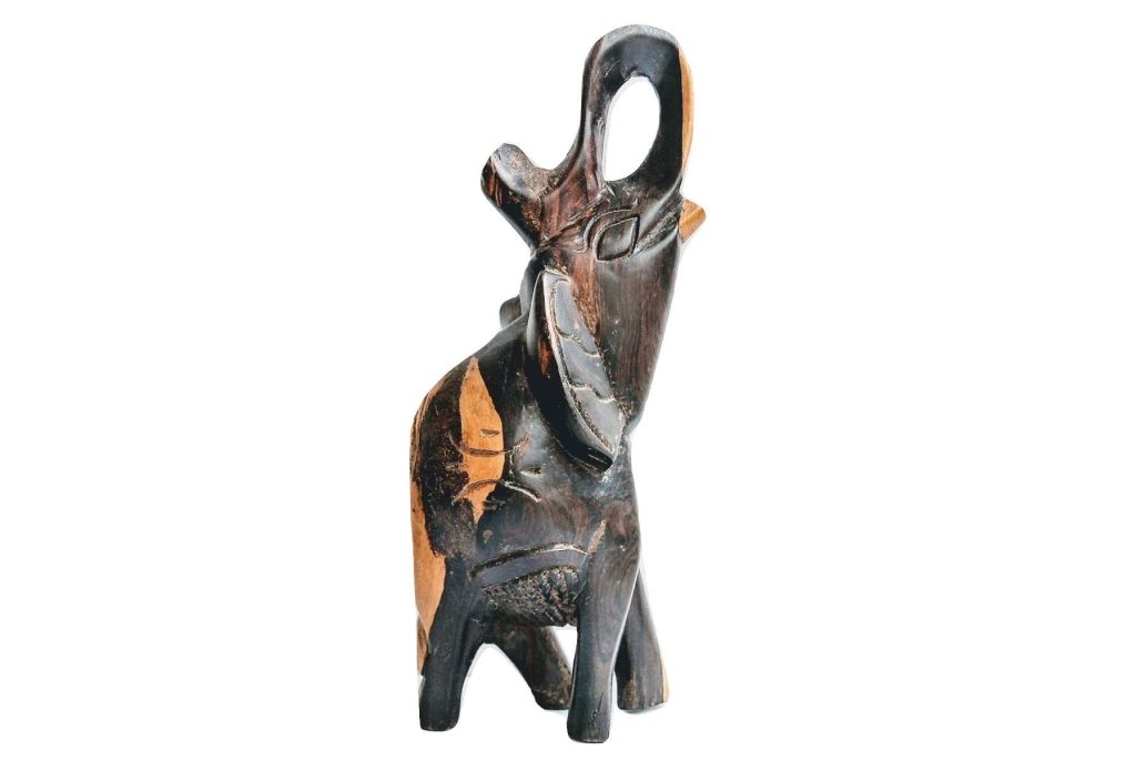 Vintage African Carved Wood Wooden Elephant Ornament Wooden Wood Figurine circa 1970-80’s