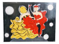 Vintage French Large Red Yellow Oil Painting On Canvas Featuring Can Can Dancing Ladies In Stockings Wall Art Decor c1990’s Vintage French Large Red Yellow Oil Painting On Canvas Featuring Can Can Dancing Ladies In Stockings Wall Art Decor c1990's