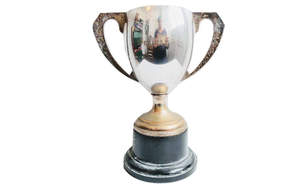 Vintage English Silver Plated Metal Large Specimen Fish Trophy Cup Award Prize Presentation Tarnish Patina c1950-60’s