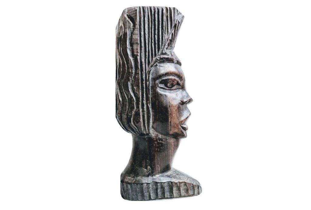 Vintage African Wood Bust Decorative Ornament Figurine Decorative Africa Art Sculpture Carving Wooden circa 1960-70’s