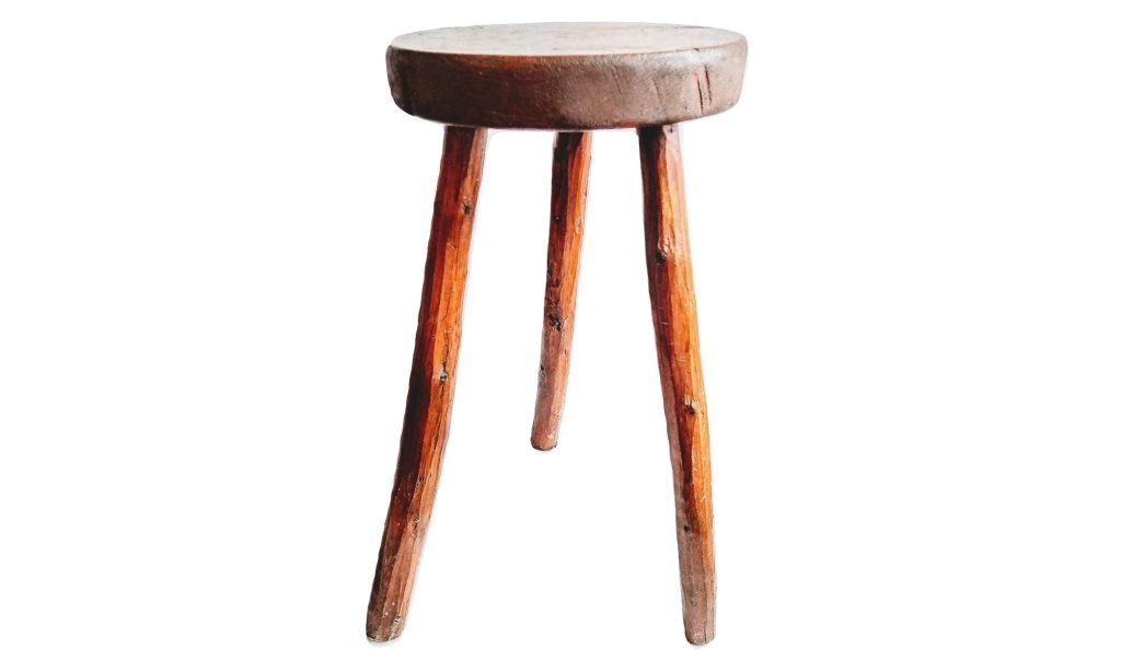 Vintage French Wooden Brown Natural Wood Tall Stool Chair Stand Pot Plant Display Rest Plinth Seating Prop circa 1960-1970's