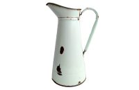 Vintage French enamel rusty dusty metal lime green metal watering water milk jug can carafe pitcher vase circa 1930-40's